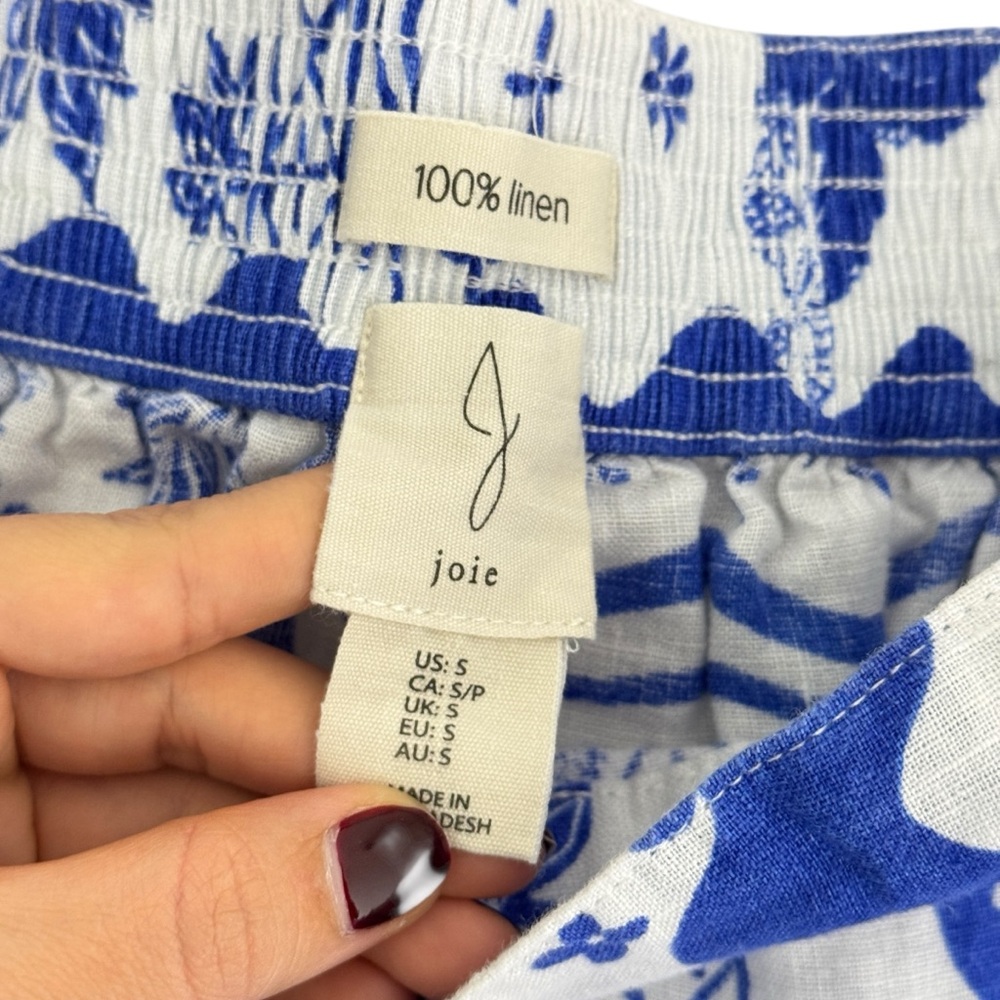 Joie Blue White Floral Wide Leg Linen Pants - Picture 5 of 5